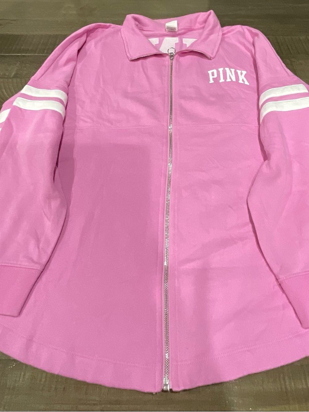 PINK Victoria's Secret Pink Zip-Up Sweater with White Stripes